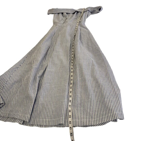JOA Women's Striped Blue & White Poplin Off-the-Shoulder Midi Dress Size S - Picture 6 of 7